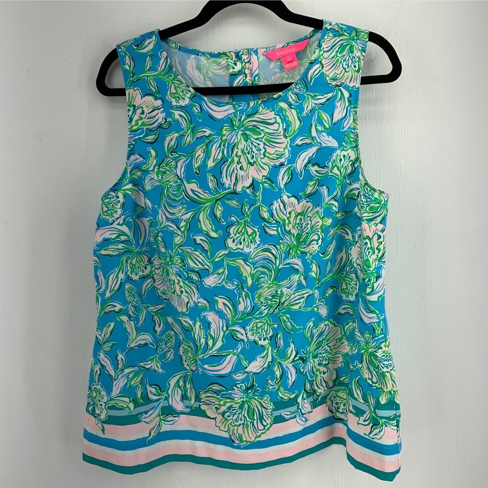Lilly Pulitzer L Iona Sleeveless Top Cumulus Blue Chic Magnet Resortwear Preppy